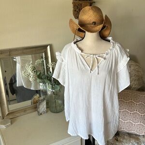 Chelsea & Theodore white 100% gauze, cotton, ruffle peasant boho blouse 2X​